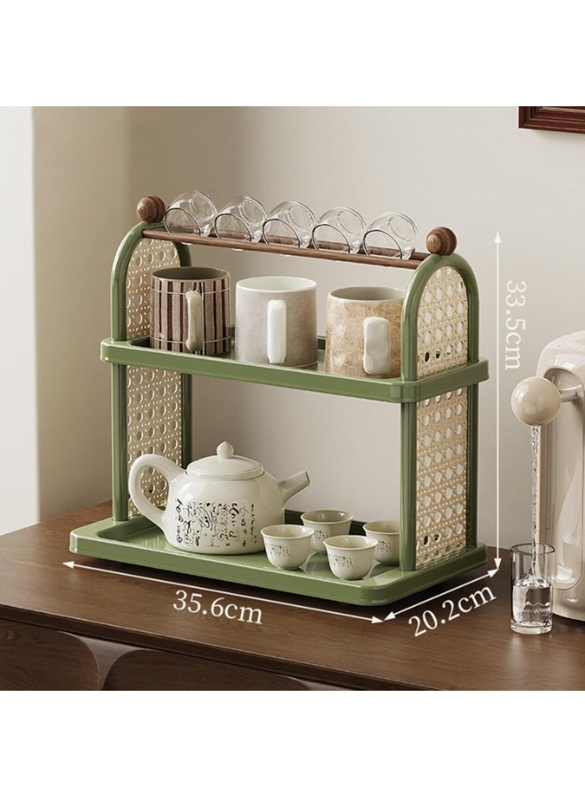 Bukela Coffee Station Organizer, Bamboo Mug Holder Countertop, Kitchen Counter Shelf for Tea Coffee Bar Accessories, Matcha Stand, Cup Display, Condiment Storage Rack, 2 Tier - Image 2
